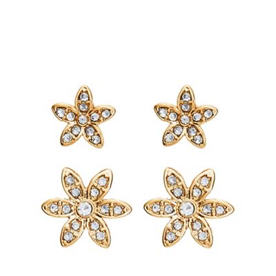 Gold and faux pearl crystal flower earrings